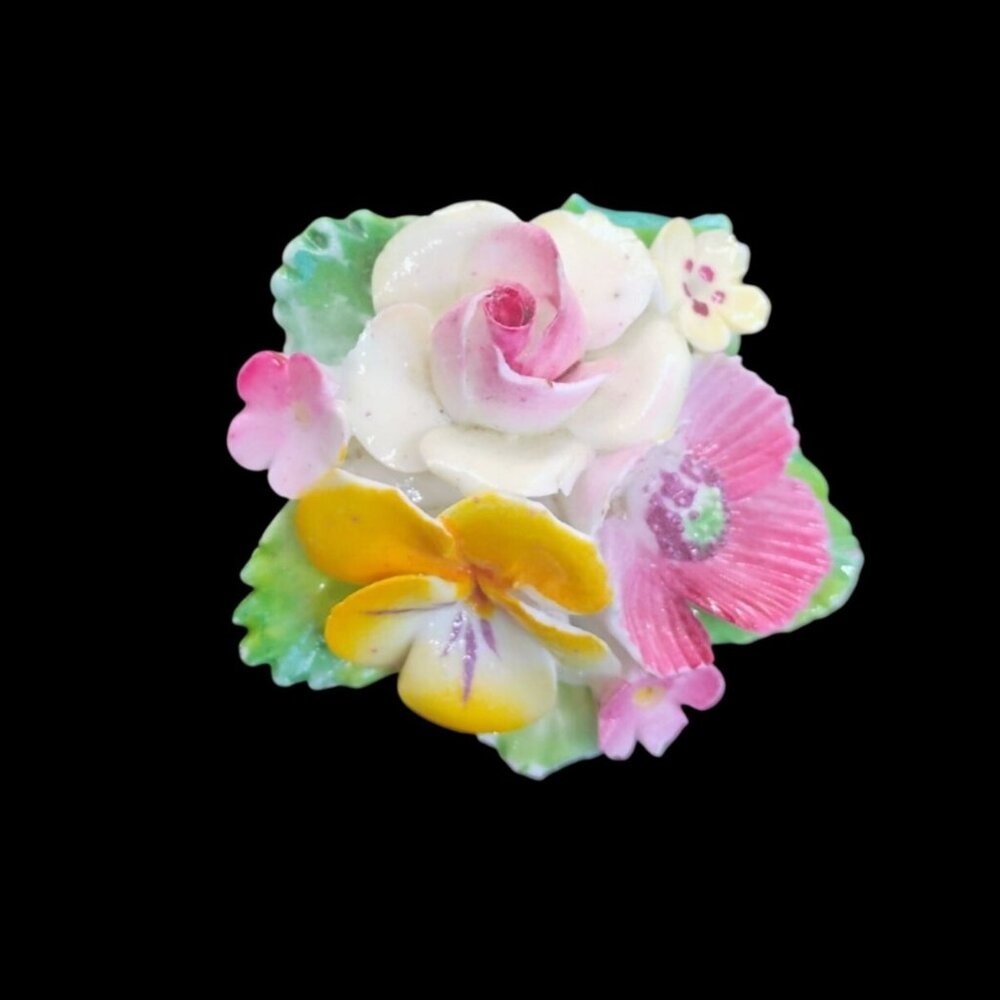 Vintage England Crown Staffordshire Bone China Ceramic Brooch 1.5" - READ